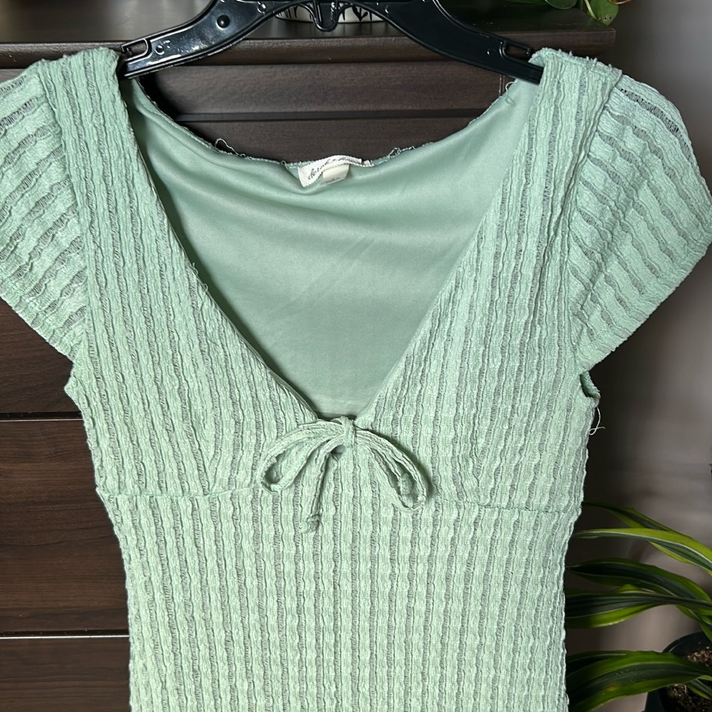 Derek Heart Green Ribbed Tie Front Sheath Dress - Picture 3 of 4